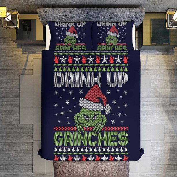 3 Piece Bedding SetFunny Christmas GrinchComforter Set for Kids Boys Teen Tween 3D Lightweight Microfiber Bedding Sets
