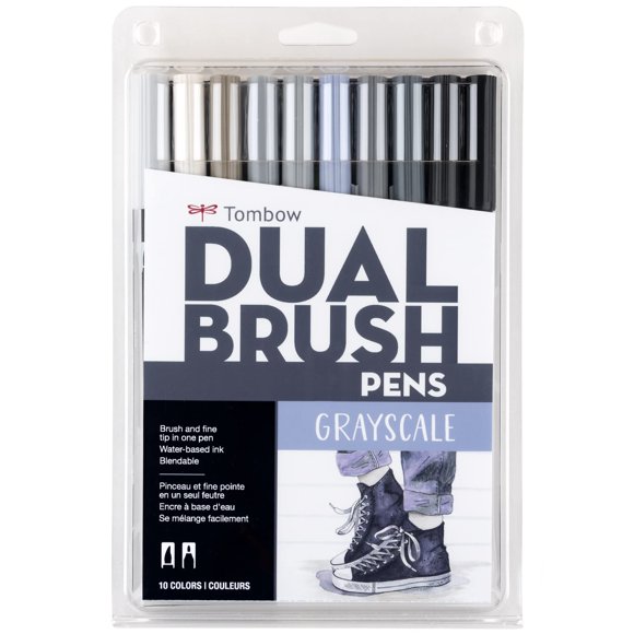 Art Markers Tombow 56171, bolígrafo de doble pincel, escala de grises, paquete de 10