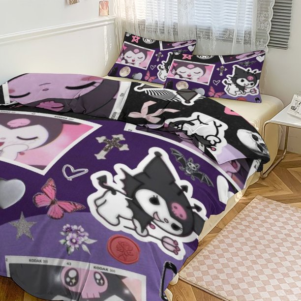 Kuromi Bedding Sets Duvet Cover 3D Printed Lightweight 3 Piece Comforter Sets for Kids Boys Girls Twin