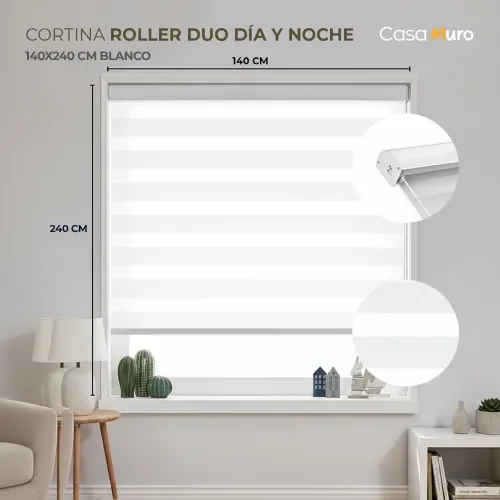 Cortina Roller Duo Día Noche Persiana Ventana 140x240cm Blanco