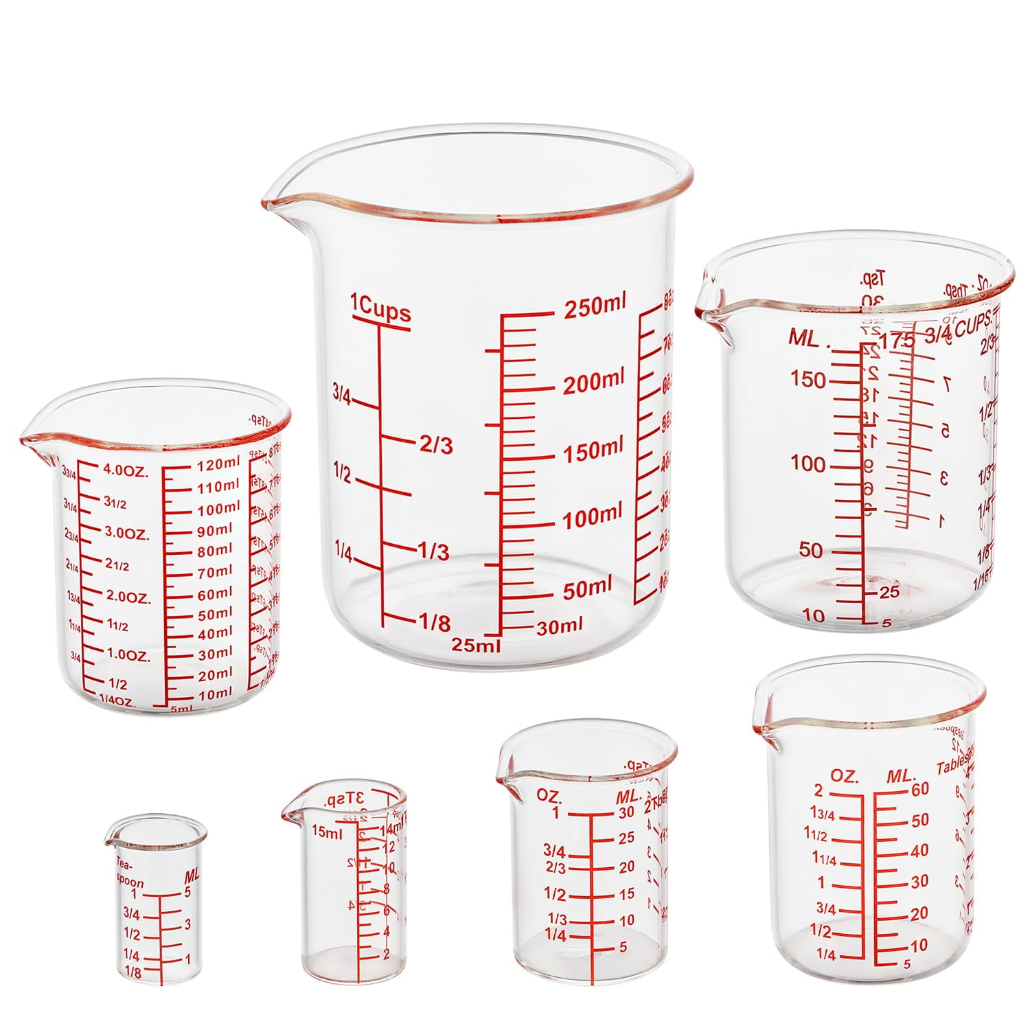 Ackers Boro3.3 - Juego De Vasos Medidores De Vidrio Ackers, De Borosilicato, 7 Piezas