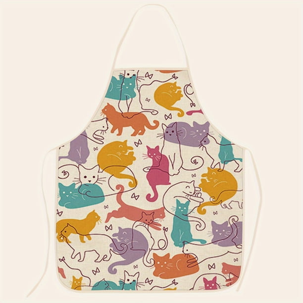 1pc Polyester Cartoon Cat And Dog Apron, Adjustable Oil & Stain Resistant Halter Apron For Chef Gardening Cooking Baking Florist Shop Painting Pinafore Barista, Bib Overalls