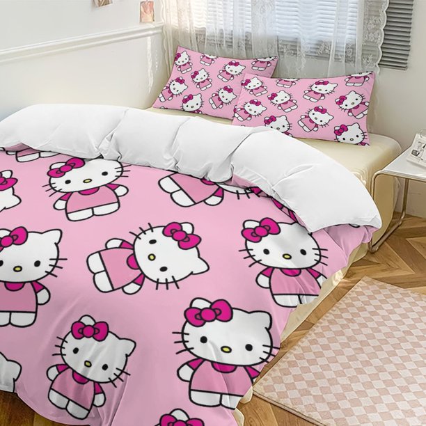 Pale Hello Kitty Comforter Set Soft 3 Pcs Twin Bedding Sets Thicken for All Season