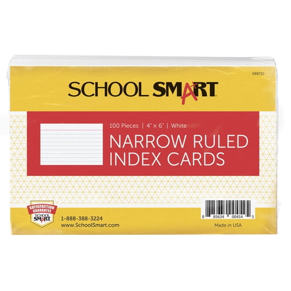 Index Card School Smart Ruled de 4 x 6 pulgadas y 90 libras, color blanco, paquete de 100