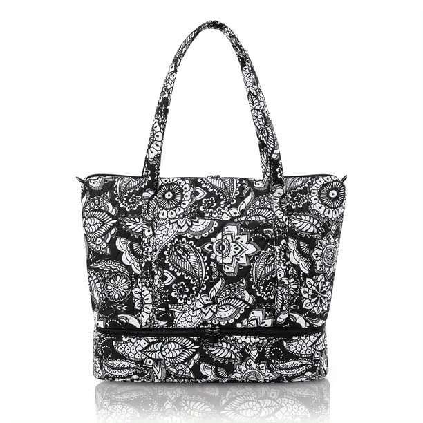 Quilted Travel Tote Bag For Women, Paisley Flower Padded Shoulder Bag, Carry On Weekender Bag With Shoes Compartment