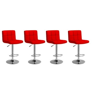 Global Latin Group - Pack 4 Sillas Taburete Tipo Bar Ajustable 60-80Cm Con Respaldo Rojo