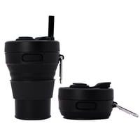 Xusx111 - Copa De Viaje Plegable - Black450Ml, Botella De Silicona Reutilizable A Prueba De Fugas Para Bebidas Calientes Y Frías - Camping Y Senderismo - Lavavajillas Seguras - Paja Incluida