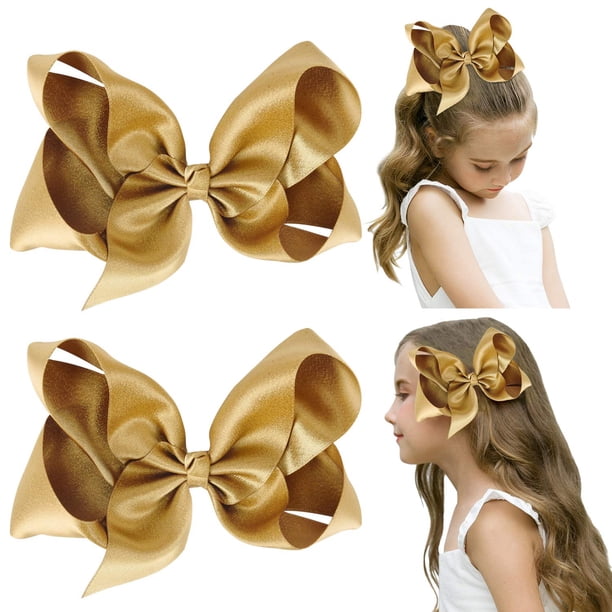 2 lazos para el pelo grandes de 15 cm hechos a mano con brillantina y pinzas de cocodrilo, accesorios para el cabello para niñas pequeñas, adolescentes y niños pequeños. Juego de 2.