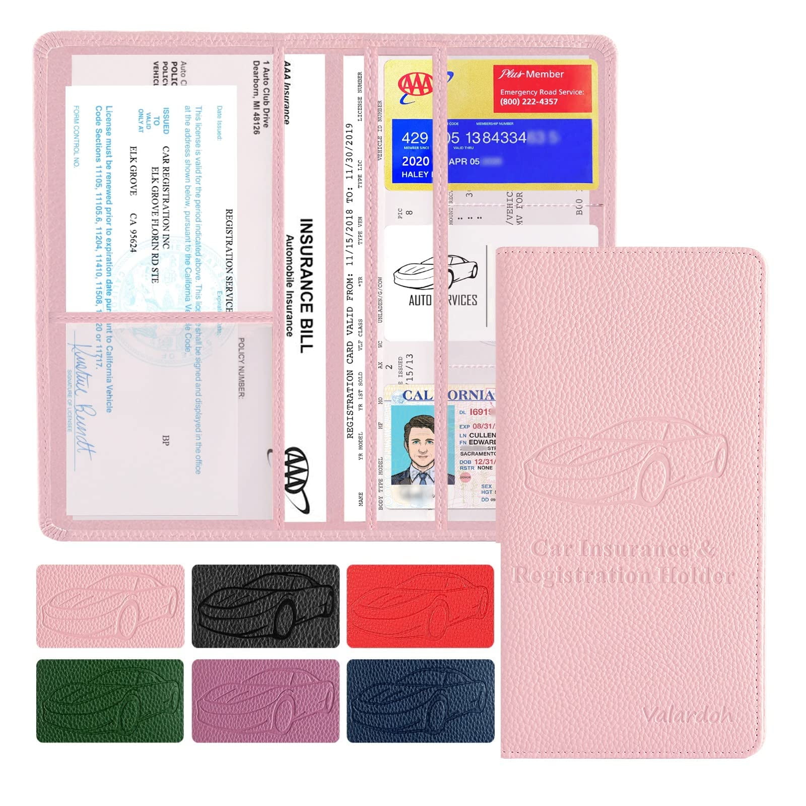 Portadocumentos Para Auto Valardoh De Cuero Pu Premium Rosa