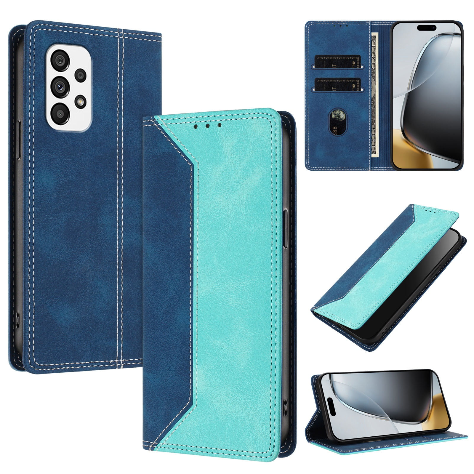 Funda Foxdock Para Samsung Galaxy A73 5g De Cuero Premium Bicolor Con Ranuras Rfid, Carcasa Tipo Billetera Antigolpes Y Soporte Plegable
