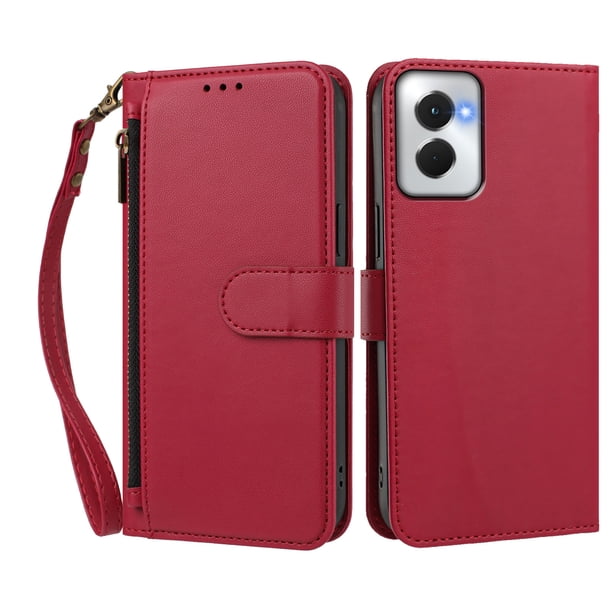 Funda Tipo Billetera para Motorola Moto G Power 5G 2024 con Soporte y Bolsillo con Cierre Rojo