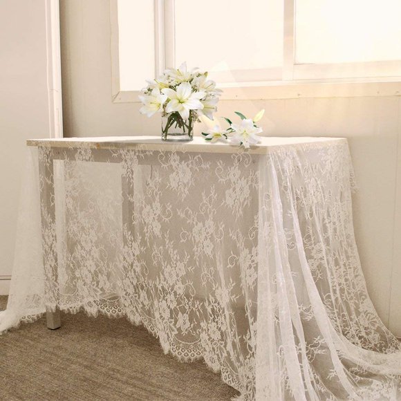 Mantel LuoluoHouse 152 × 305 cm Blanco de Encaje Vintage
