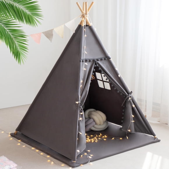 Carpa tipo tipi RONGFA para niños con alfombrilla, luces en forma de estrella y funda de transporte