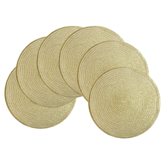 Juego de 6 manteles individuales SHACOS, redondos, con purpurina dorada, 38 cm