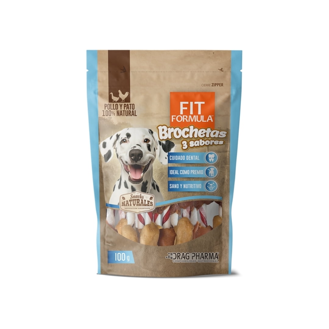Fit Fórmula Snack Perros Brochetas 3 Sabores 100 Grs.