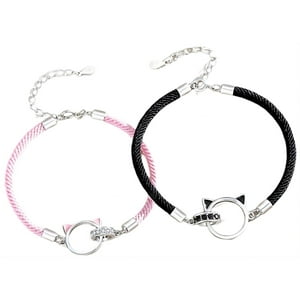 Luminara - Pulseras Plata 925 Doble Anillo Gatos Parejas Zirconia Plateado Talla Única