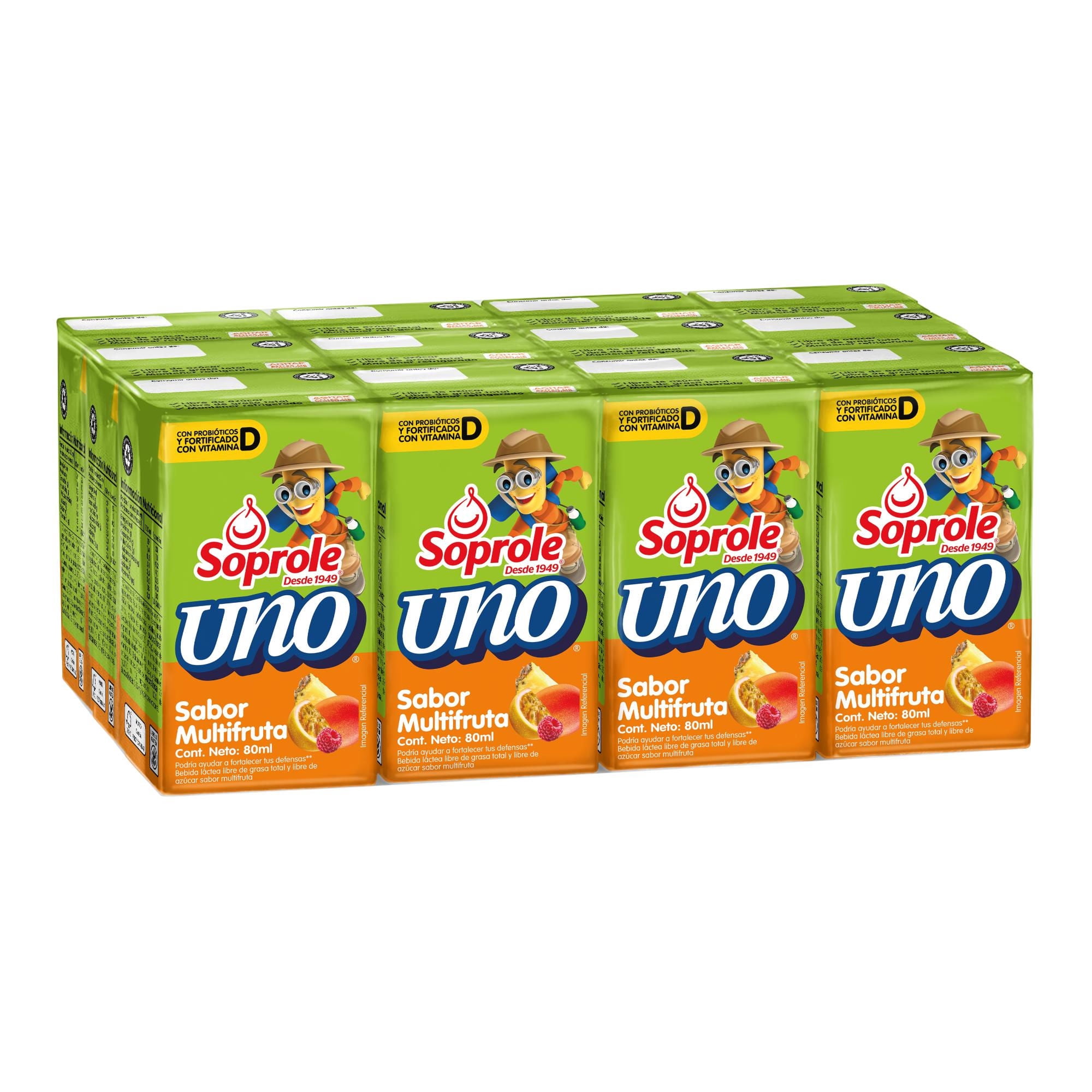 Yoghurt Probiótico Uno Multifruta Pack 12 Cajas, 80 Ml 960 ml Soprole