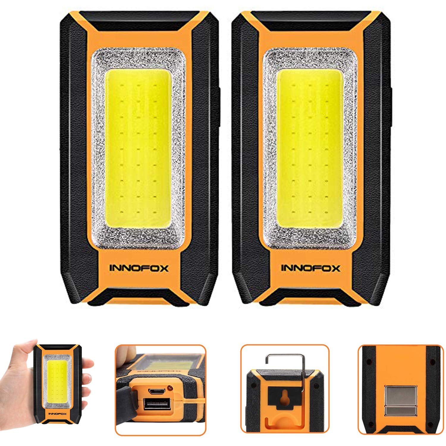 Lámpara De Trabajo Innofox Led Recargable Magnética, 40 W, 1500 Lúmenes, Paquete De 2
