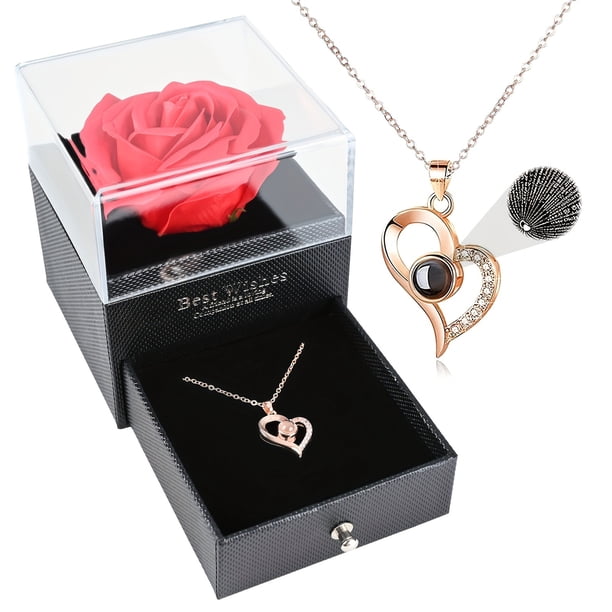 Eternal Love - Real Red Rose Necklace with Heart for Mom, Grandma, Wife, Girlfriend, Birthday, Anniversary, Romantic Gifts from Boyfriend