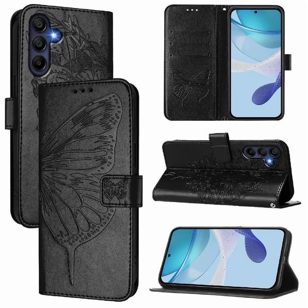 Funda Cartera Mariposa Para Samsung Galaxy A16 4g Con Soporte Y Ranuras Para Tarjetas Negro