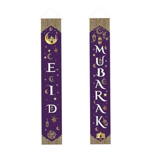 Magideal - 2 Uds Ramadan Mubarak Porch Sign 30X180Cm Musulmán Eid Mubarak Door Sign Welcome Banner Para Festival Party Decor Puerta Delantera Interior/Exterior Estilo 2