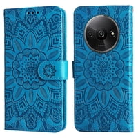 Funda Tipo Cartera Foxdock Para Xiaomi Redmi A3 , Diseño Girasol En Relieve, Cuero Pu, Cierre Magnético, Soporte Y Tarjetero