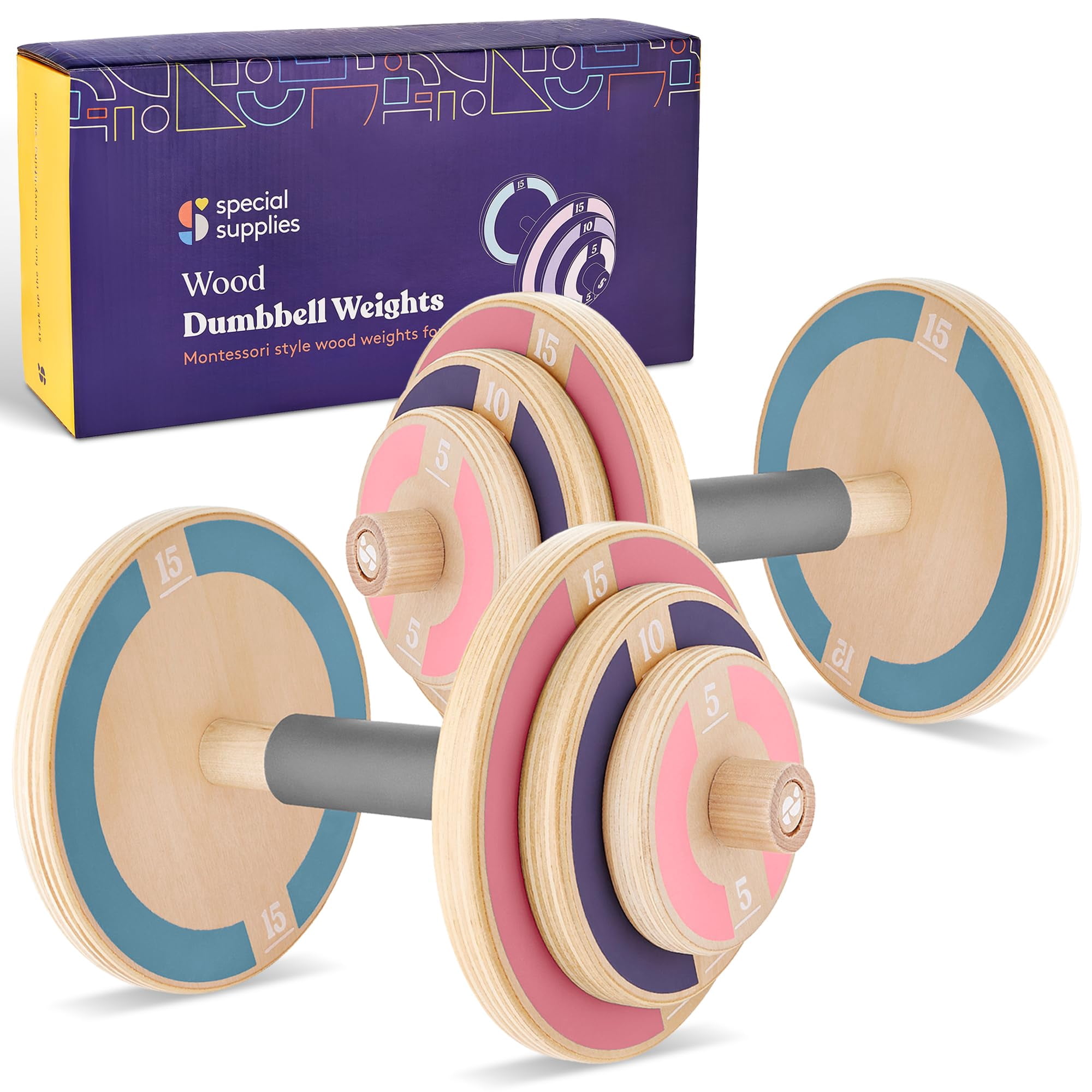 Special Supplies - Juego De Mancuernas De Madera Para Niños En Colores Pastel - Equipo Especial Para Ejercicio Infantil
