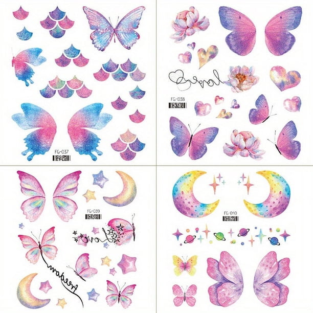 Shiny Butterfly Temporary Tattoo Sticker For Women Girls Body Art Waterproof Flash Tattoo Stickers Fairy Elf Makeup Costume Holiday