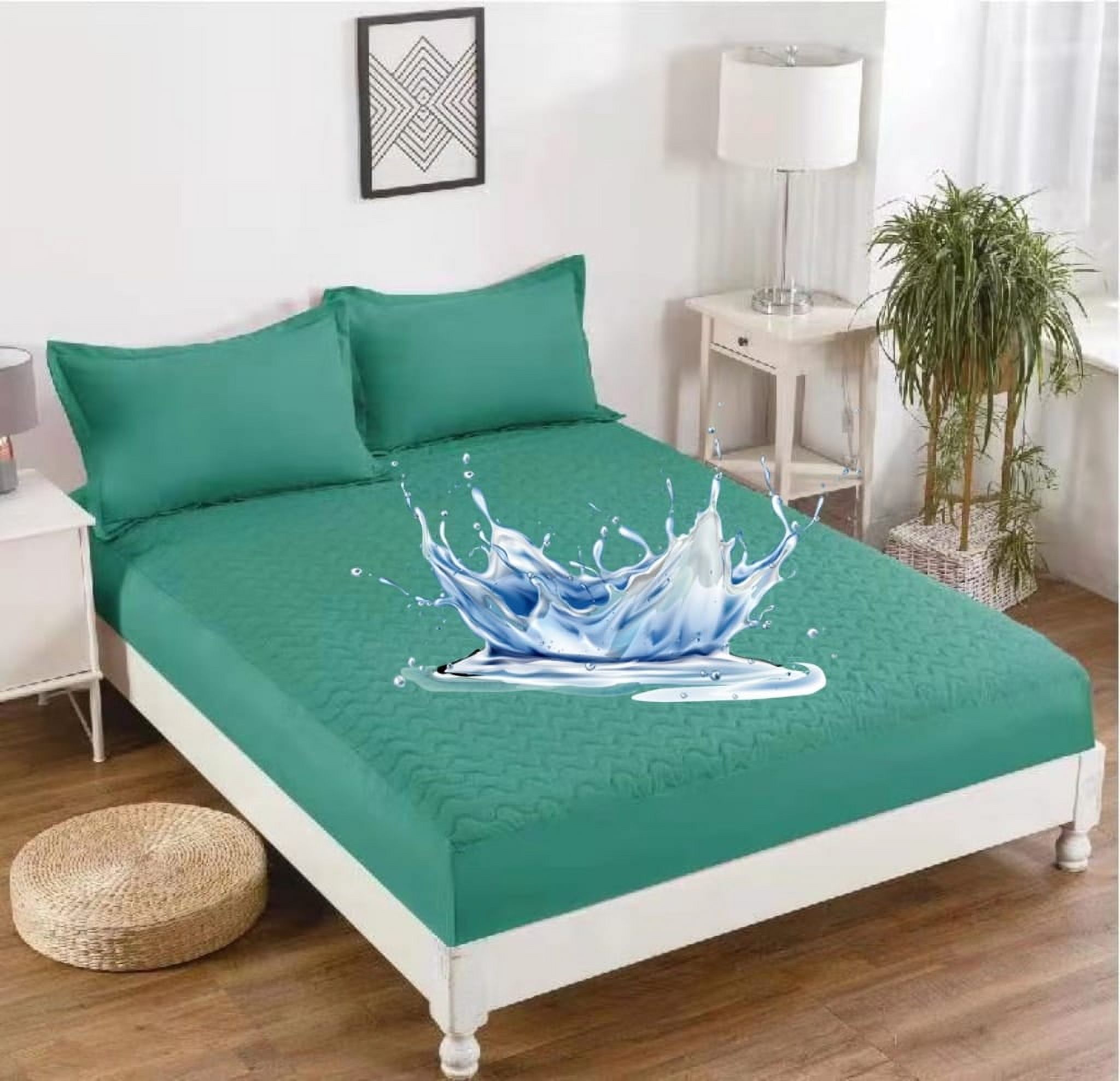 Aladdins Shop - Cubrecolchon Forro Impermeable Para Cama 2 Plazas Color Turquesa