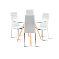 Klik Muebles - Comedor Mesa Eames 100Cm Redonda Vidrio + 4 Sillas Dining Liana Acolchadas - Blancas