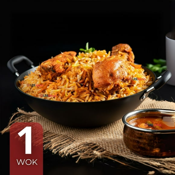 Wok Chino Acero Inoxidable Antiadherente 34cm Color Negro