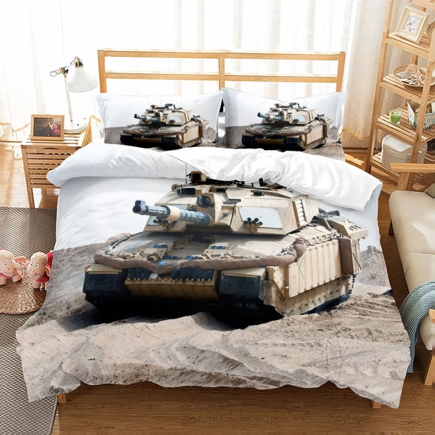 v1625 Bed Sheets Military Tanks Duvet Cover Set King Queen Double Full Twin Single Size Boys Bed Linen Set 3-Piece Bedding Set (1 Duvet Cover + 2 Pillow Shams) Bed Sheets ju1625