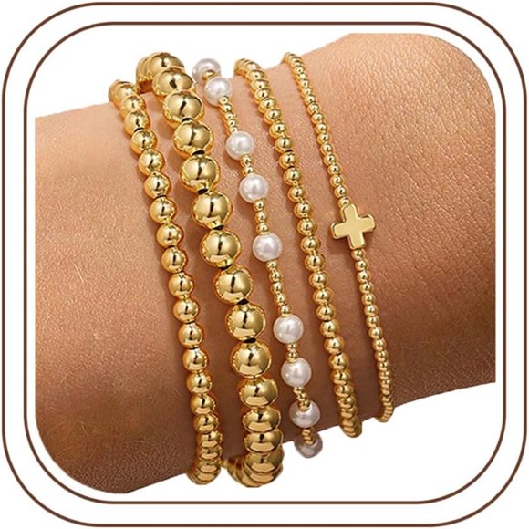 Pulseras elásticas Yoosteel chapadas en oro de 14K, 7 pulgadas