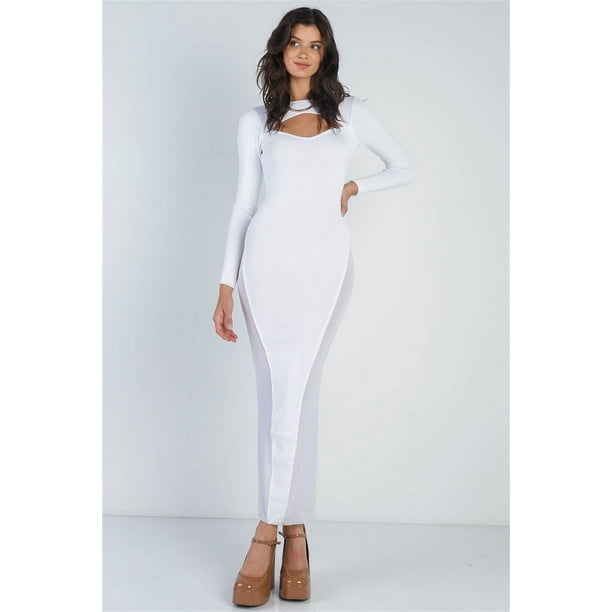Vestido De Manga Larga Con Escote Recortado Y Detalle Lateral De Malla