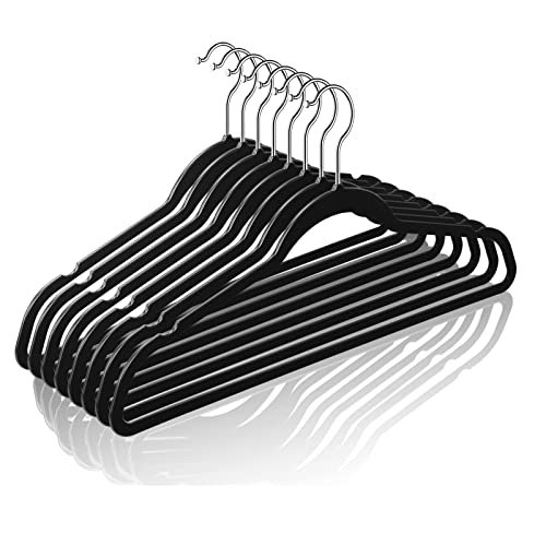 Perchas de ropa MOERKADA, tamaño grande, 50 unidades, plástico no aterciopelado, color negro