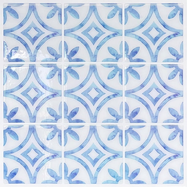 Walanz 5 láminas de azulejo adhesivo para salpicadero, baldosas de pared autoadhesivas 3D, 12"x12" Premium, baldosas autoadhesivas para cocina, baño y chimenea (Ladrillo azul)