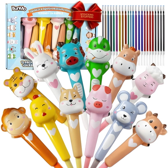 Bolígrafos BUNMO Cute Squishy Animals, paquete de 12 con 24 recambios para niños
