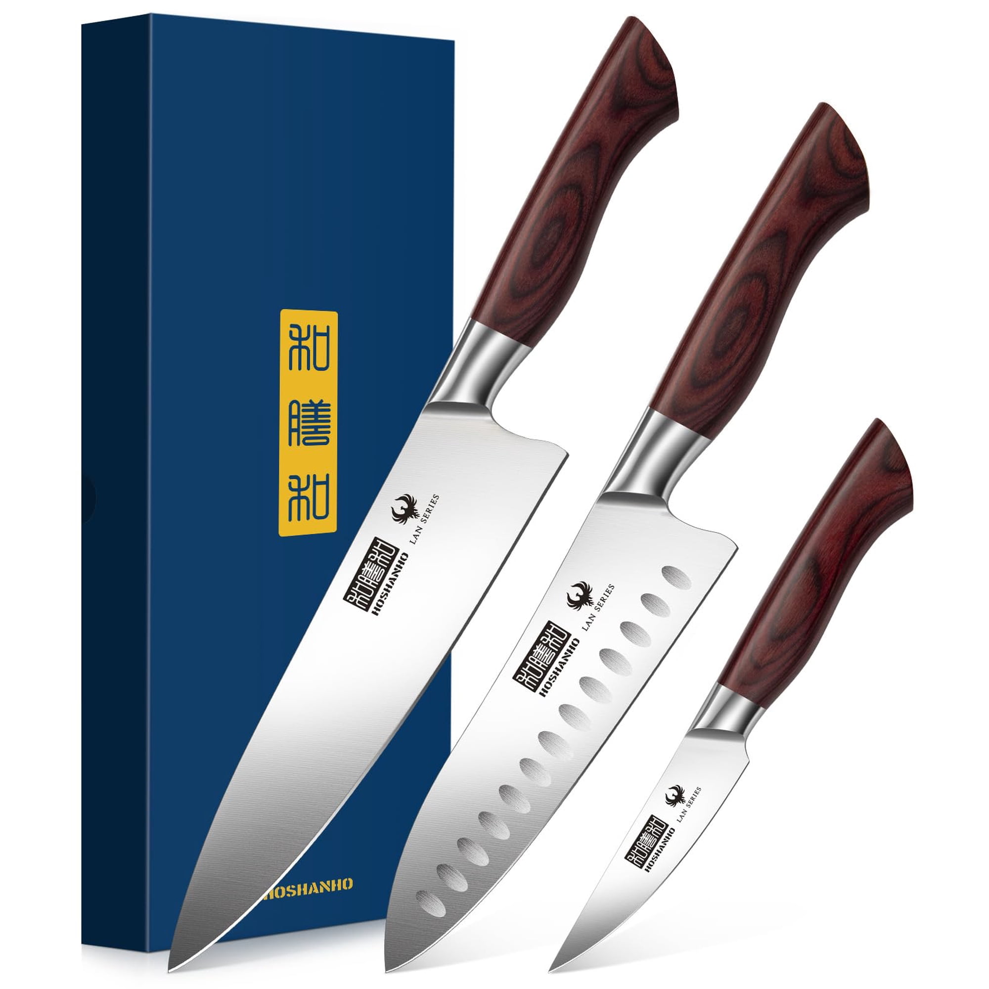 Set De Cuchillos De Cocina Hoshanho Chef 20 Cm Santoku 18 Cm Pelador 9.5 Cm