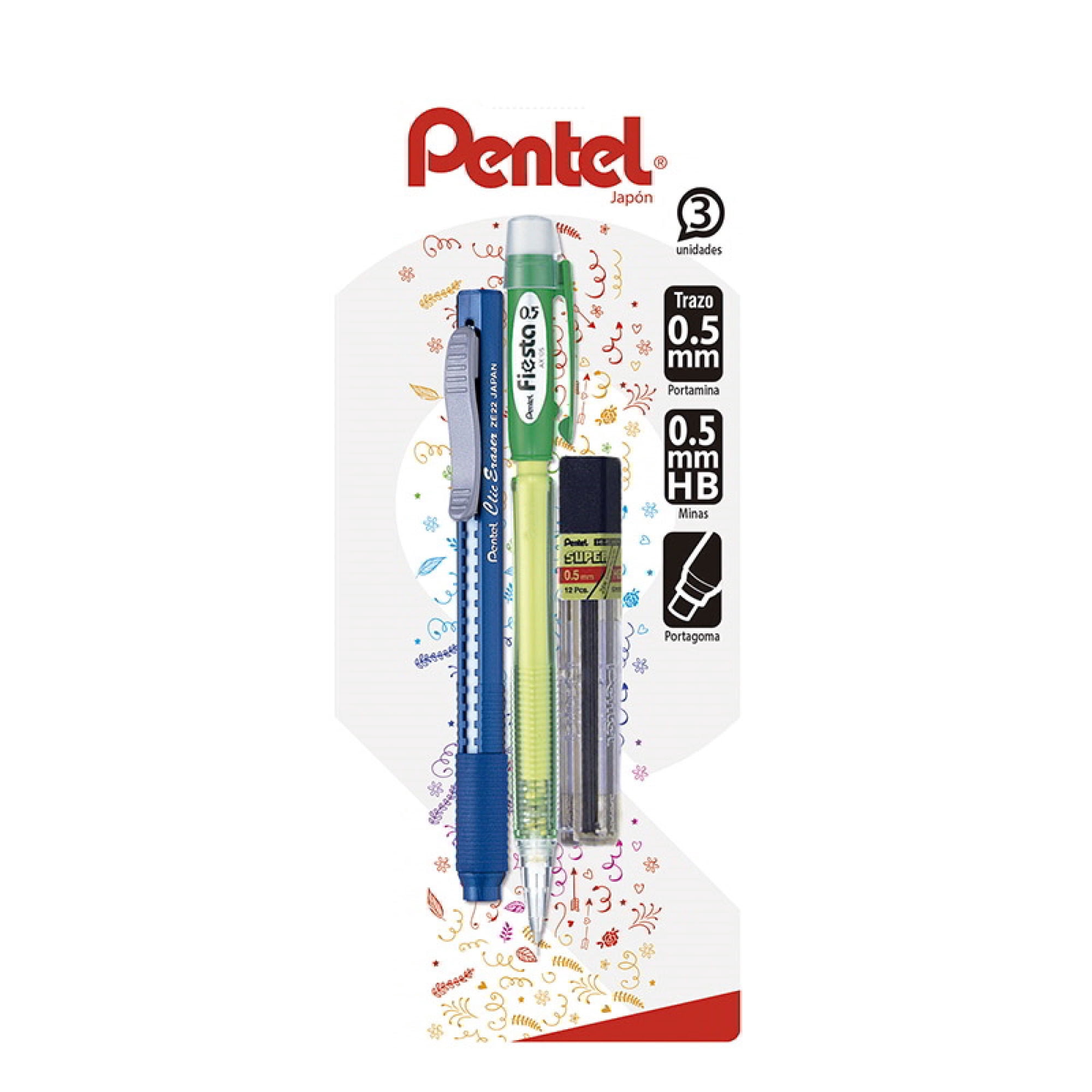 Portaminas 0.5 Mm + Minas 0.5 Mm + Goma, Pack Pentel