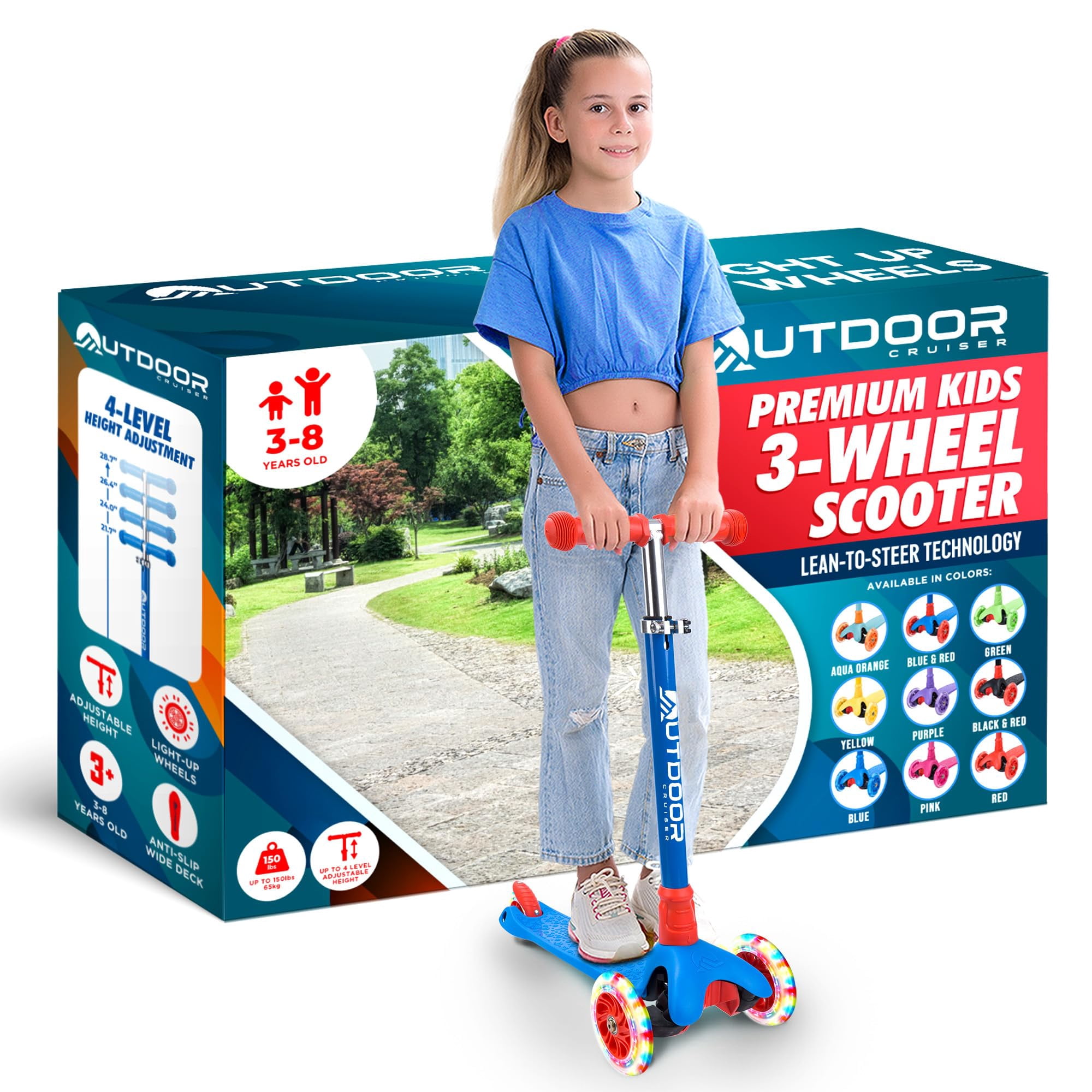Scooter Infantil De 3 Ruedas Outdoorcruiser Con Dirección Por Inclinación Y Luces Led