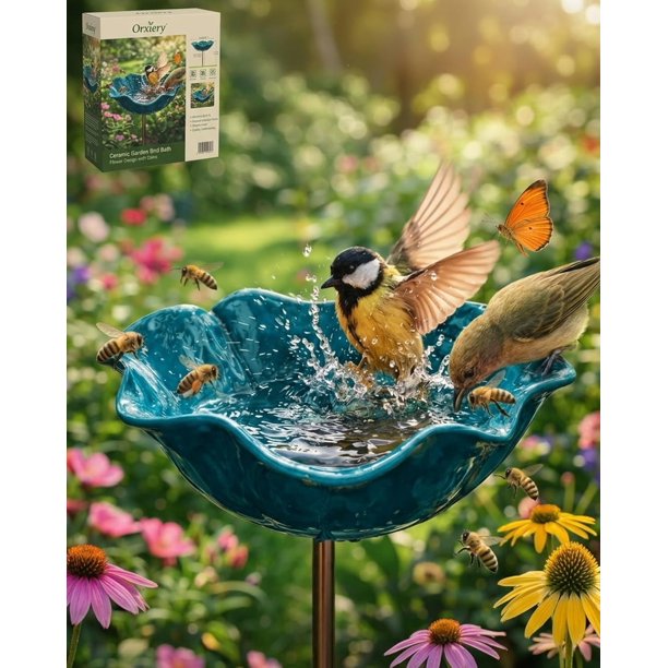 Estaca jardín flor metal hecha mano con baño abejas decoración exterior regalo polinizadores