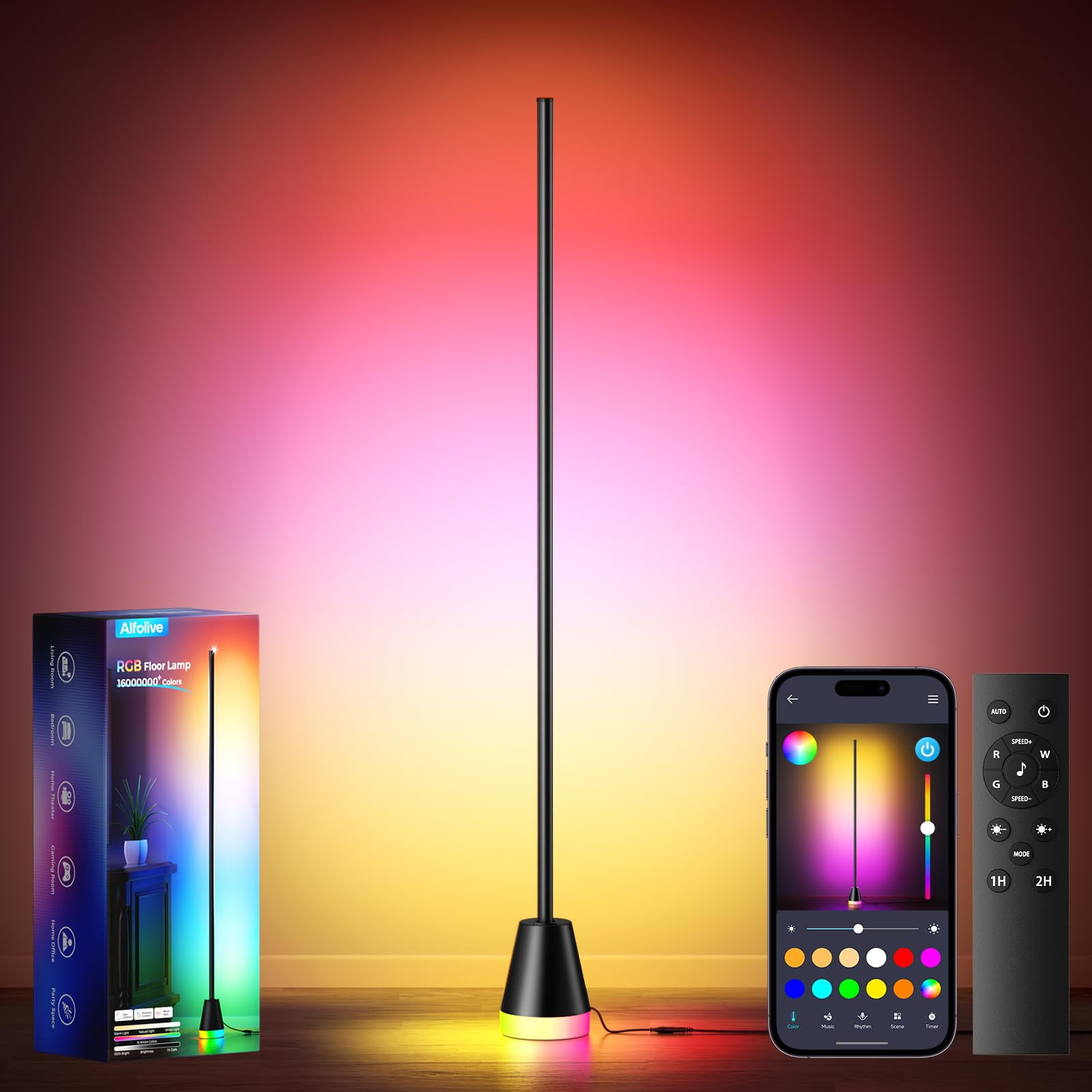 Lámpara De Pie Rgb Alfolive Smart Led Corner 16 Millones De Colores