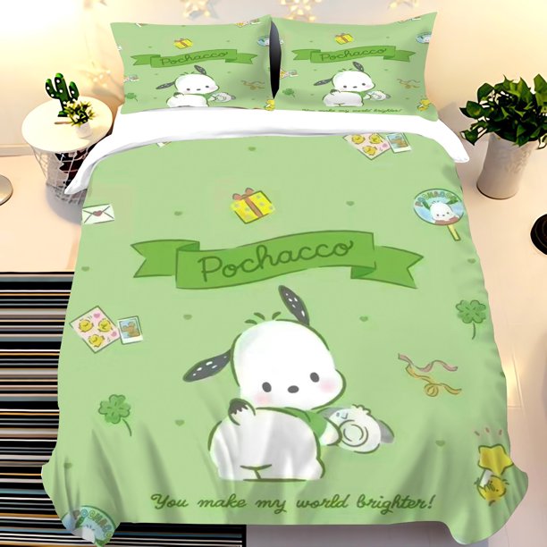 v2971 Bed Sheets Pochacco Quilt Cover, Cartoon, Puppy, Anime, Duvet Printed Comforter, % Polyester Bedding, Twin Size, Children Gift 3-Piece Bedding Set (1 Duvet Cover + 2 Pillow Shams) Bed Sheets ju2