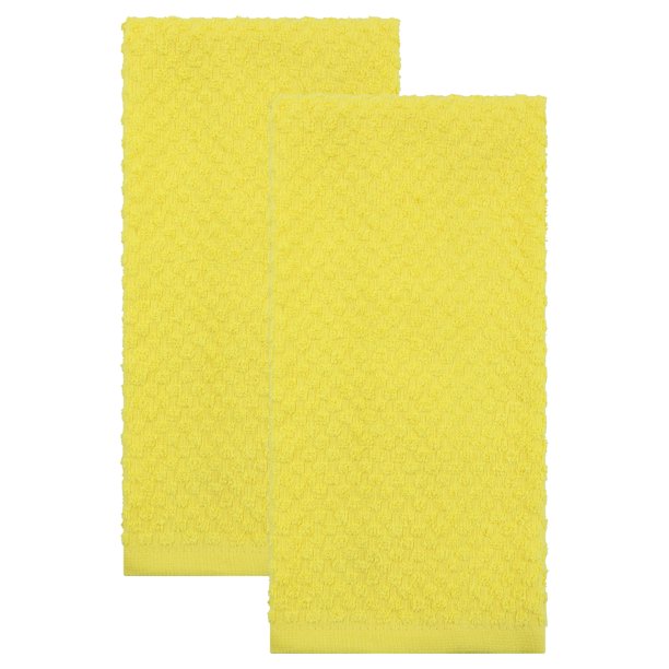 REGALWOVEN Paquete de 2 Toallas de Cocina de Algodón de Color Sólido, 100% Algodón Puro Toallas de Plato Suaves y Absorbentes Amarillo 25" x 15"