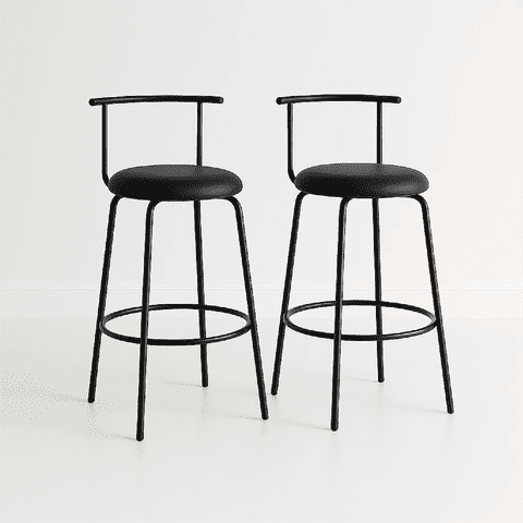 Klik Muebles - Pack De 2 Taburetes Altos Oslo Metal Y Cuero Sintético - Negro