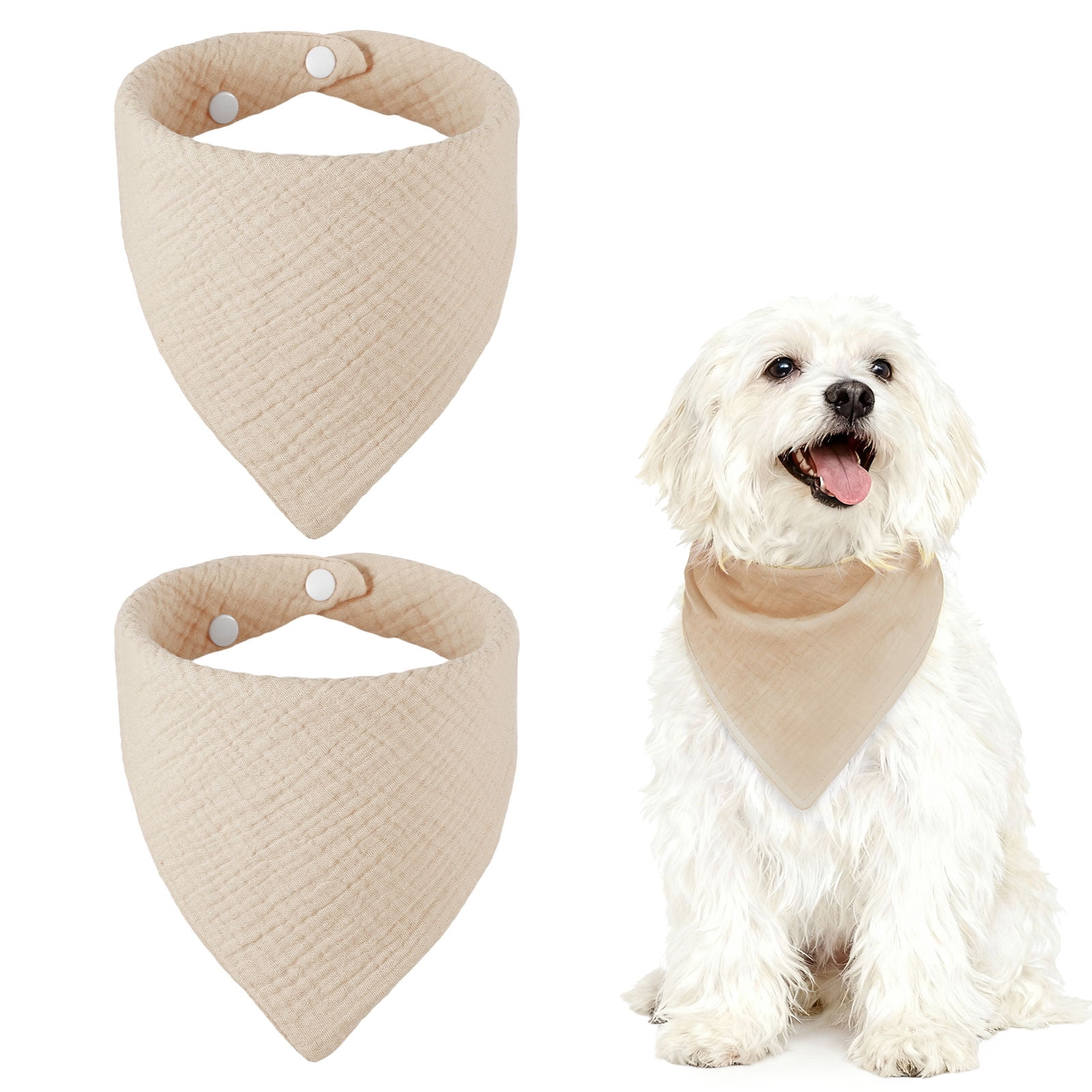 Uxcell Bandanas Triangulares para Perros con Botón, Suave Bufanda para Mascotas Cómoda Baberos Triangulares Lavables Ajustables (Tela, 2 Piezas, Marrón Claro) para Cachorros Pequeños y Medianos