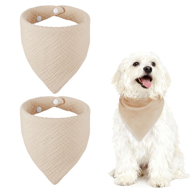Uxcell Bandanas Triangulares para Perros con Botón, Suave Bufanda para Mascotas Cómoda Baberos Triangulares Lavables Ajustables (Tela, 2 Piezas, Marrón Claro) para Cachorros Pequeños y Medianos