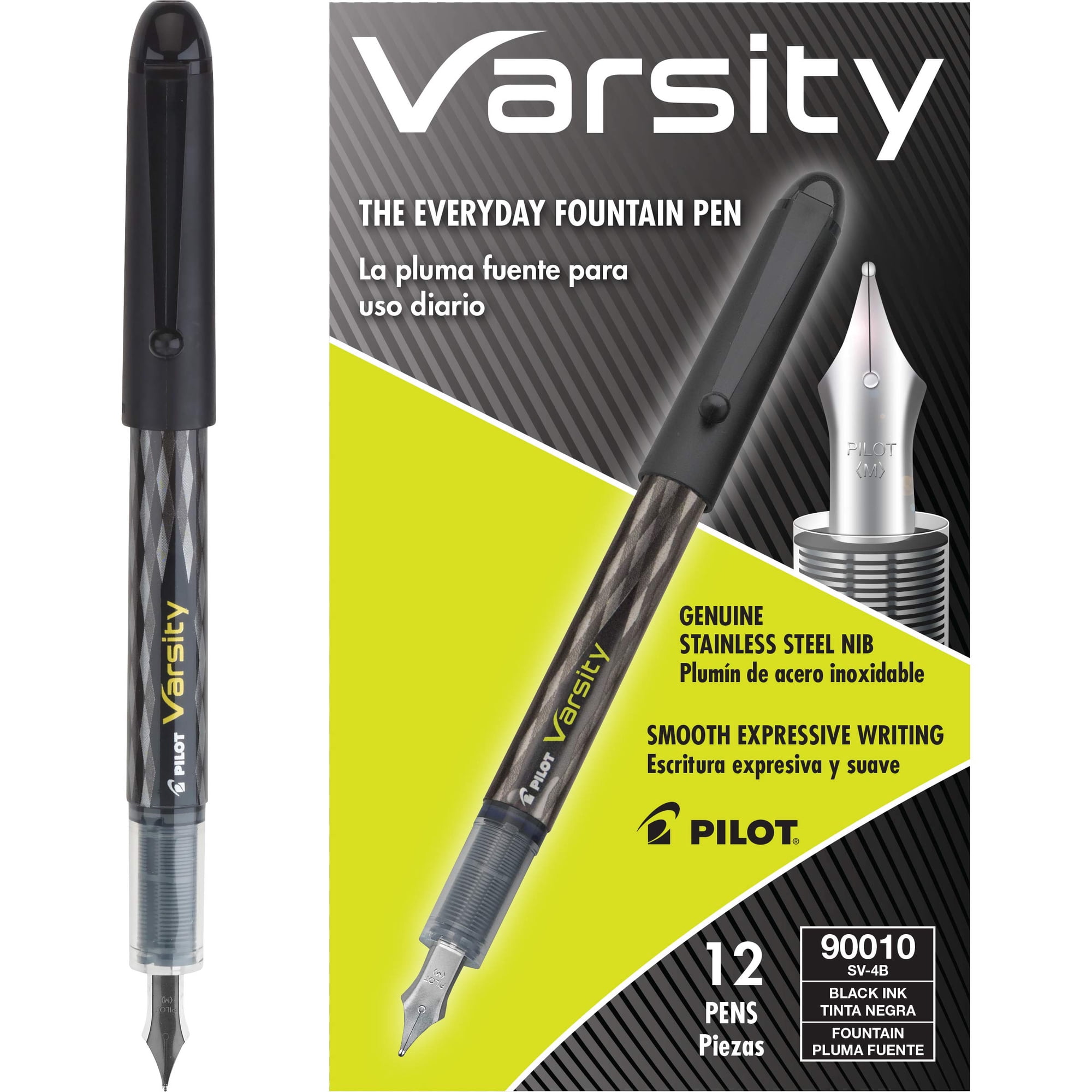 Pluma Estilográfica Pilot Varsity, Punta Mediana, Precargada, Tinta Negra, Paquete De 12