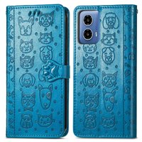 Funda Cartera Foxdock Para Motorola Moto G34 , Flip Pu Con Relieve De Gatos Y Perros, Tarjetero Y Soporte