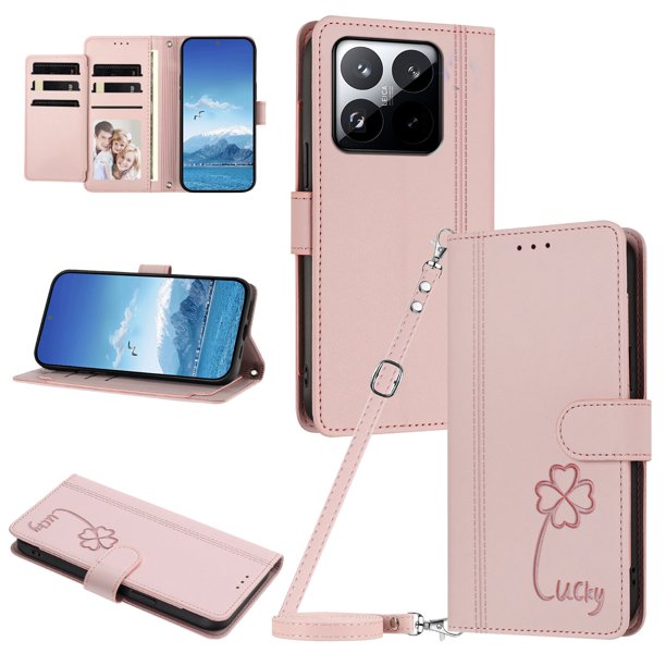 Funda Cartera Trébol para Xiaomi 15T con Ranuras Tarjetas y Carga Inalámbrica Rosa